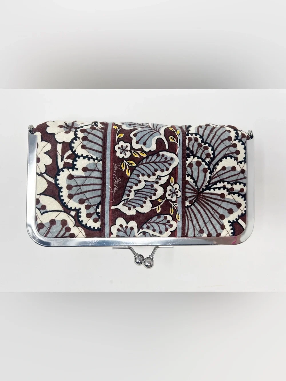 Vera Bradley State Blooms Floral Brown Kiss Lock Clutch/Makeup Bag